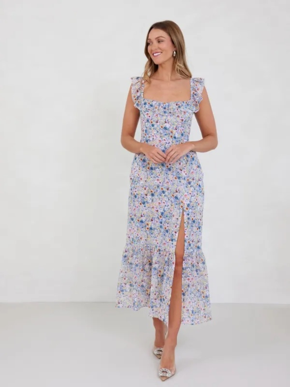 NWT Park & Fifth Renfrew Lilac Floral Ruffle-Strap Midi Dress